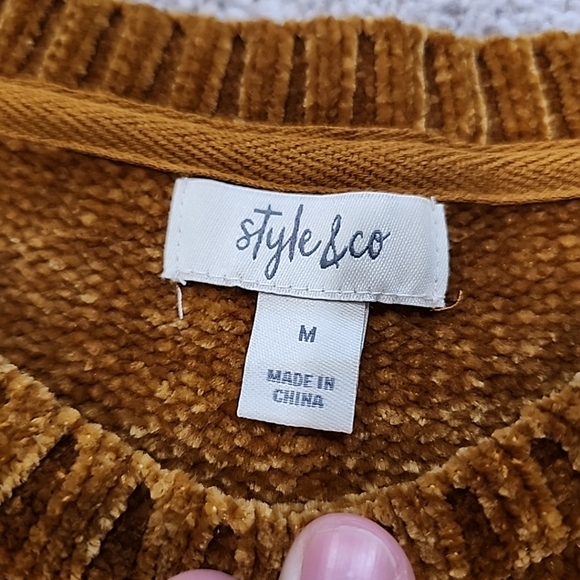 Style & Co Medium Gold/brown Long Sleeve 100% Polyester Sweater - Picture 3 of 8